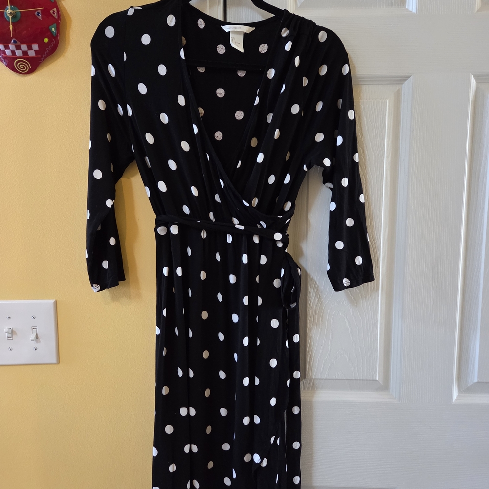 H&M Black and White Polka Dot Long Sleeve Dress